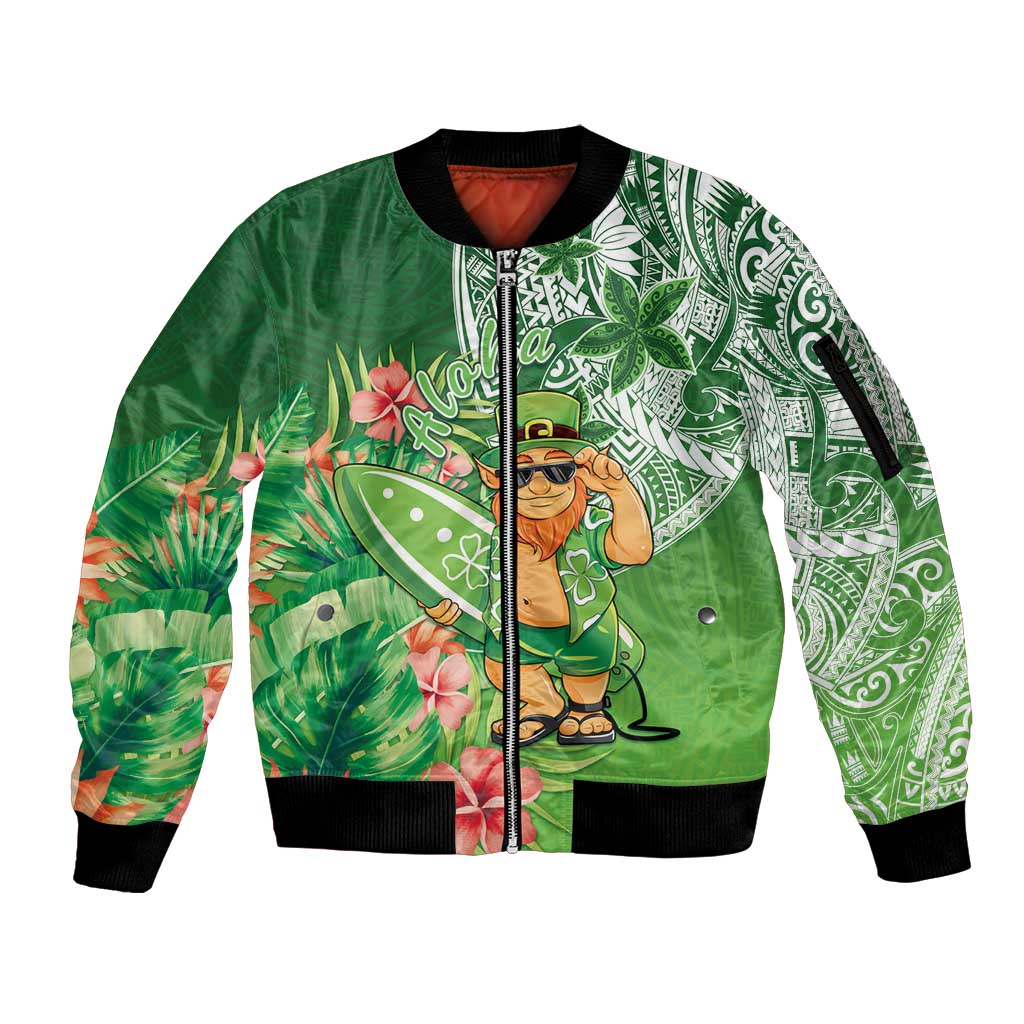 Aloha Hawaii St Patrick's Day Sleeve Zip Bomber Jacket Polynesian Style LT05 Unisex Green - Polynesian Pride