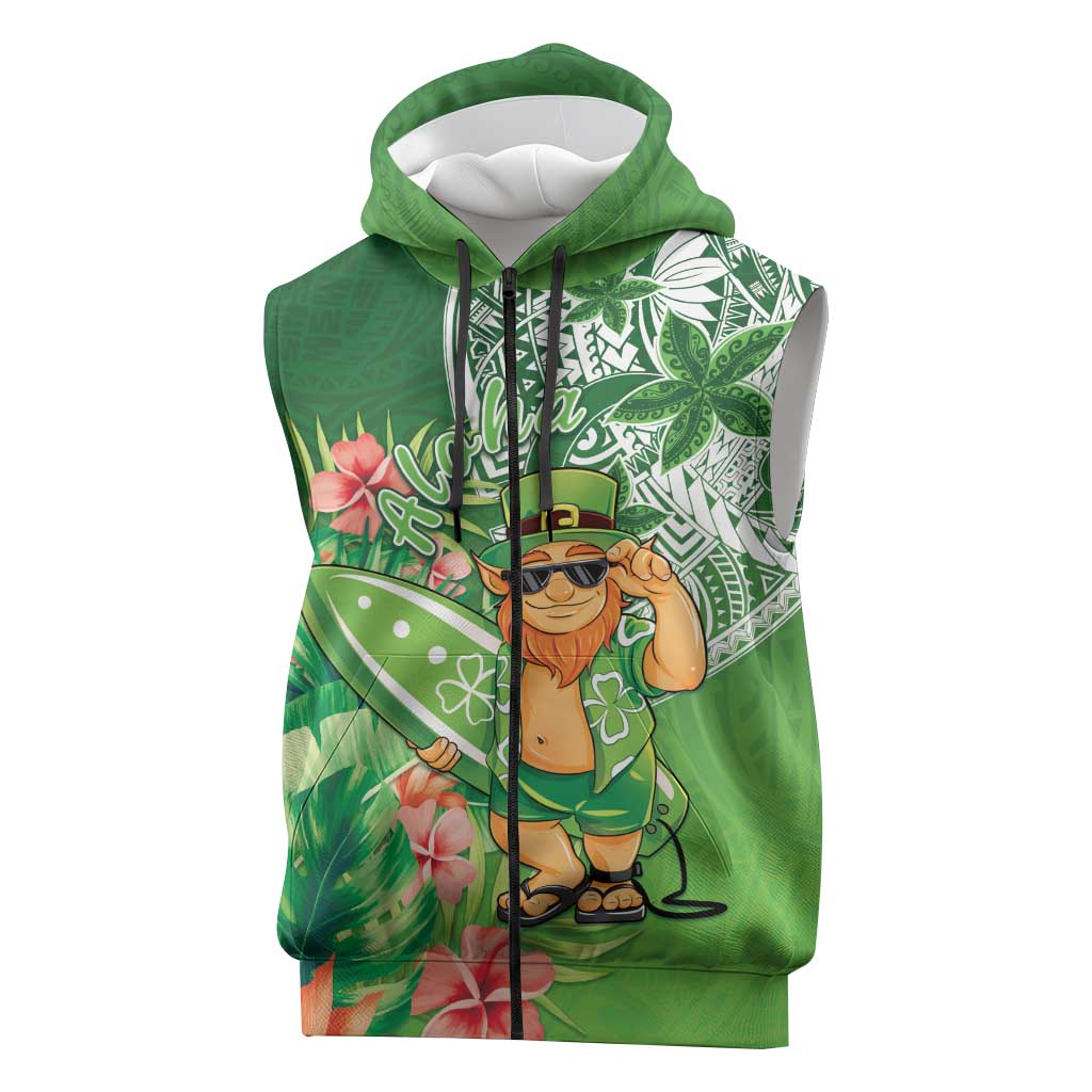 Aloha Hawaii St Patrick's Day Sleeveless Zip Hoodie Polynesian Style