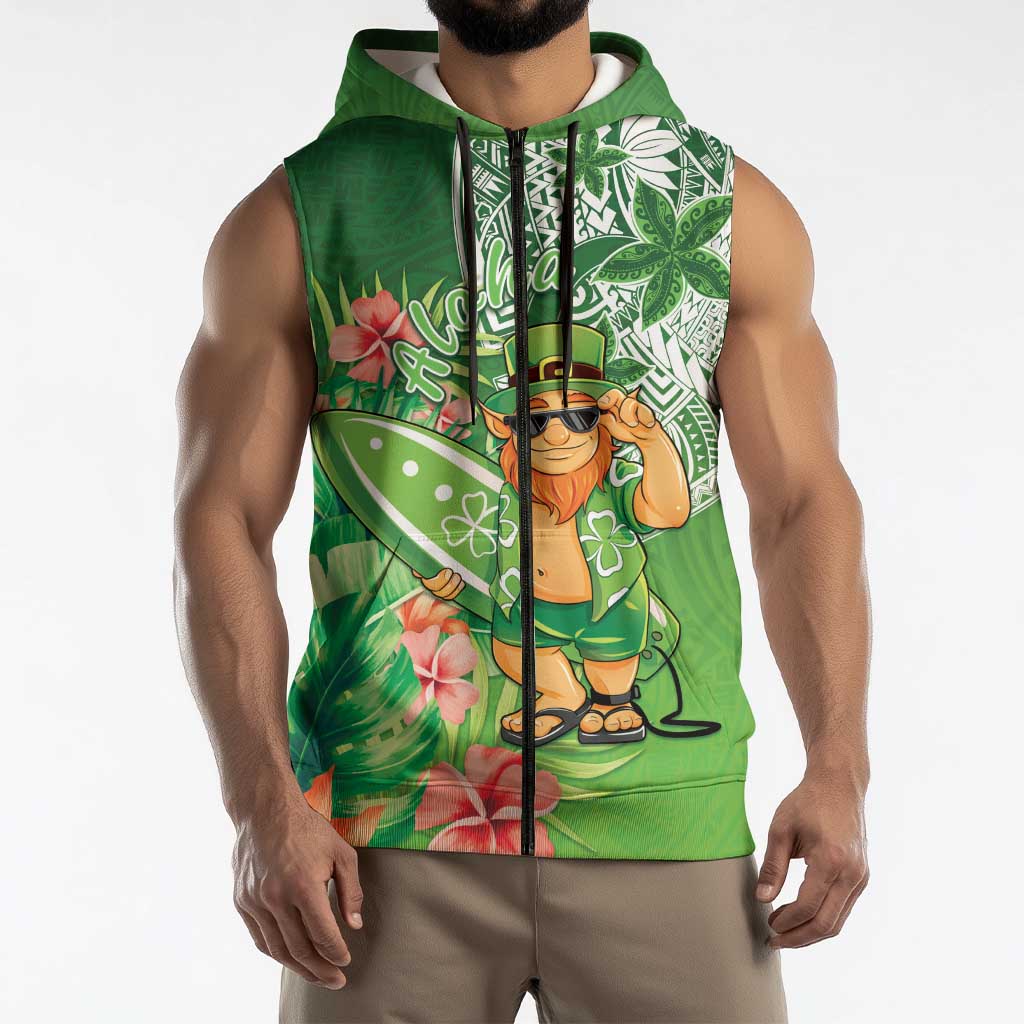 Aloha Hawaii St Patrick's Day Sleeveless Zip Hoodie Polynesian Style