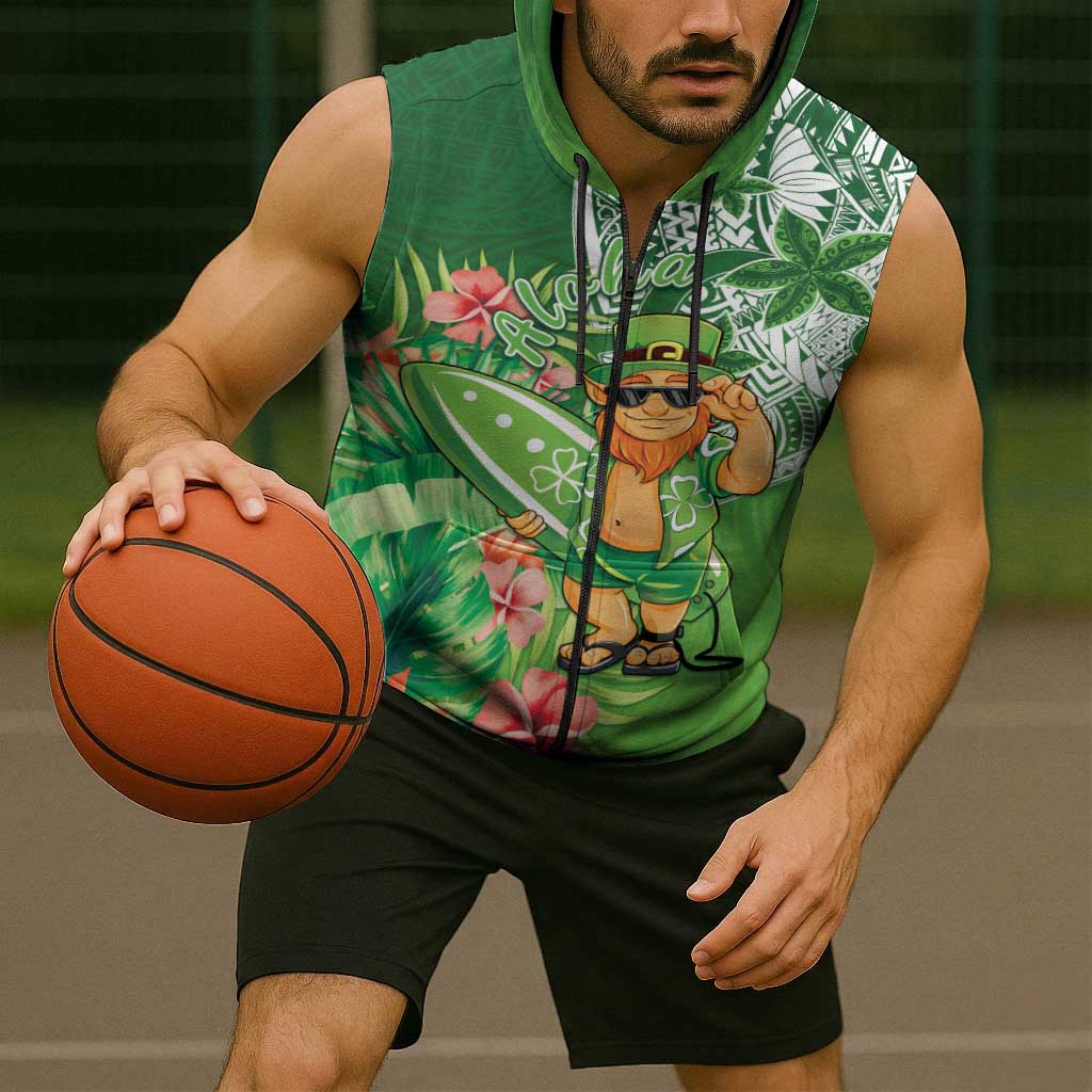 Aloha Hawaii St Patrick's Day Sleeveless Zip Hoodie Polynesian Style