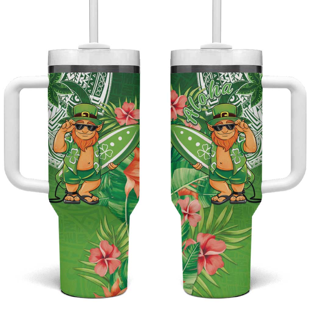Aloha Hawaii St Patrick's Day Tumbler With Handle Polynesian Style LT05 One Size: 40 oz Green - Polynesian Pride