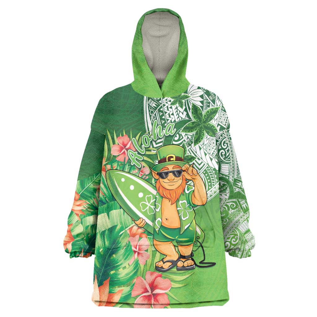 Aloha Hawaii St Patrick's Day Wearable Blanket Hoodie Polynesian Style LT05 One Size Green - Polynesian Pride