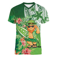 Aloha Hawaii St Patrick's Day Women V-Neck T-Shirt Polynesian Style LT05 Female Green - Polynesian Pride