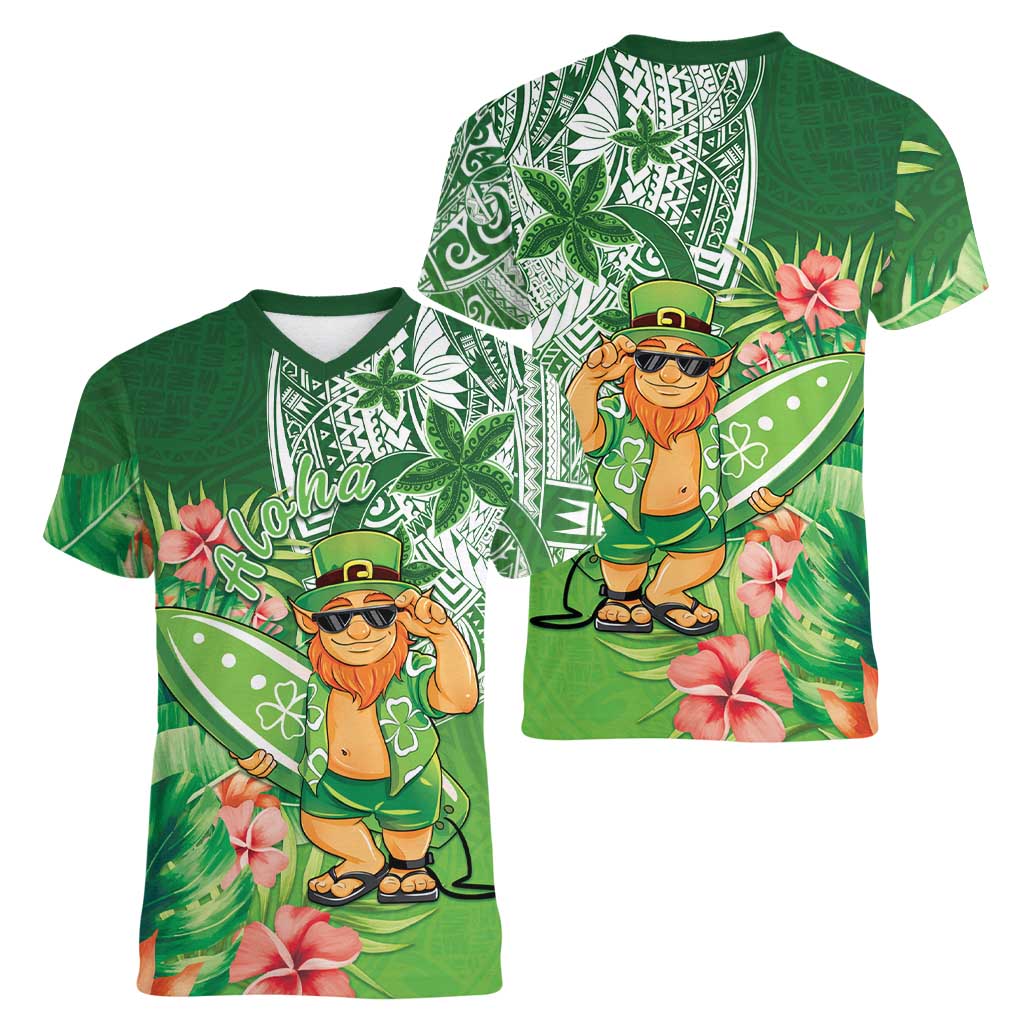 Aloha Hawaii St Patrick's Day Women V-Neck T-Shirt Polynesian Style LT05 - Polynesian Pride