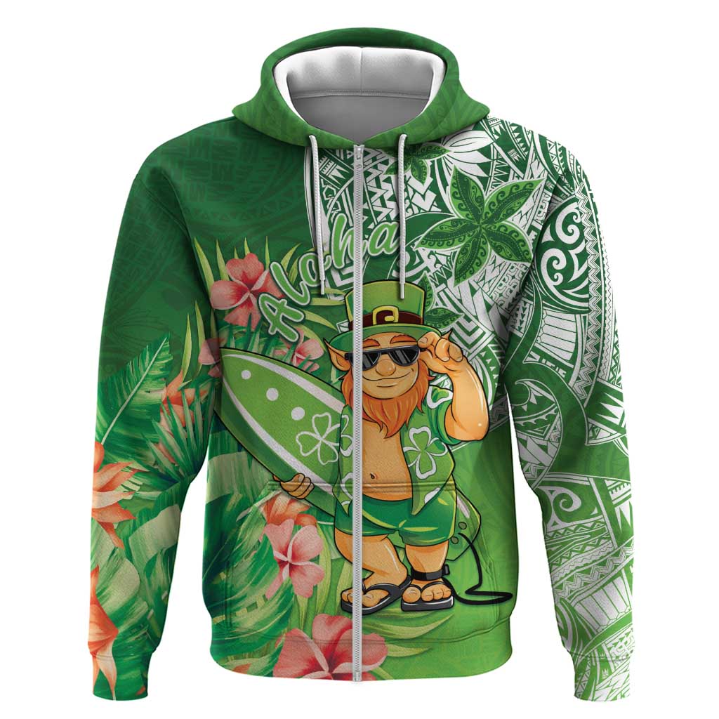 Aloha Hawaii St Patrick's Day Zip Hoodie Polynesian Style LT05 Zip Hoodie Green - Polynesian Pride