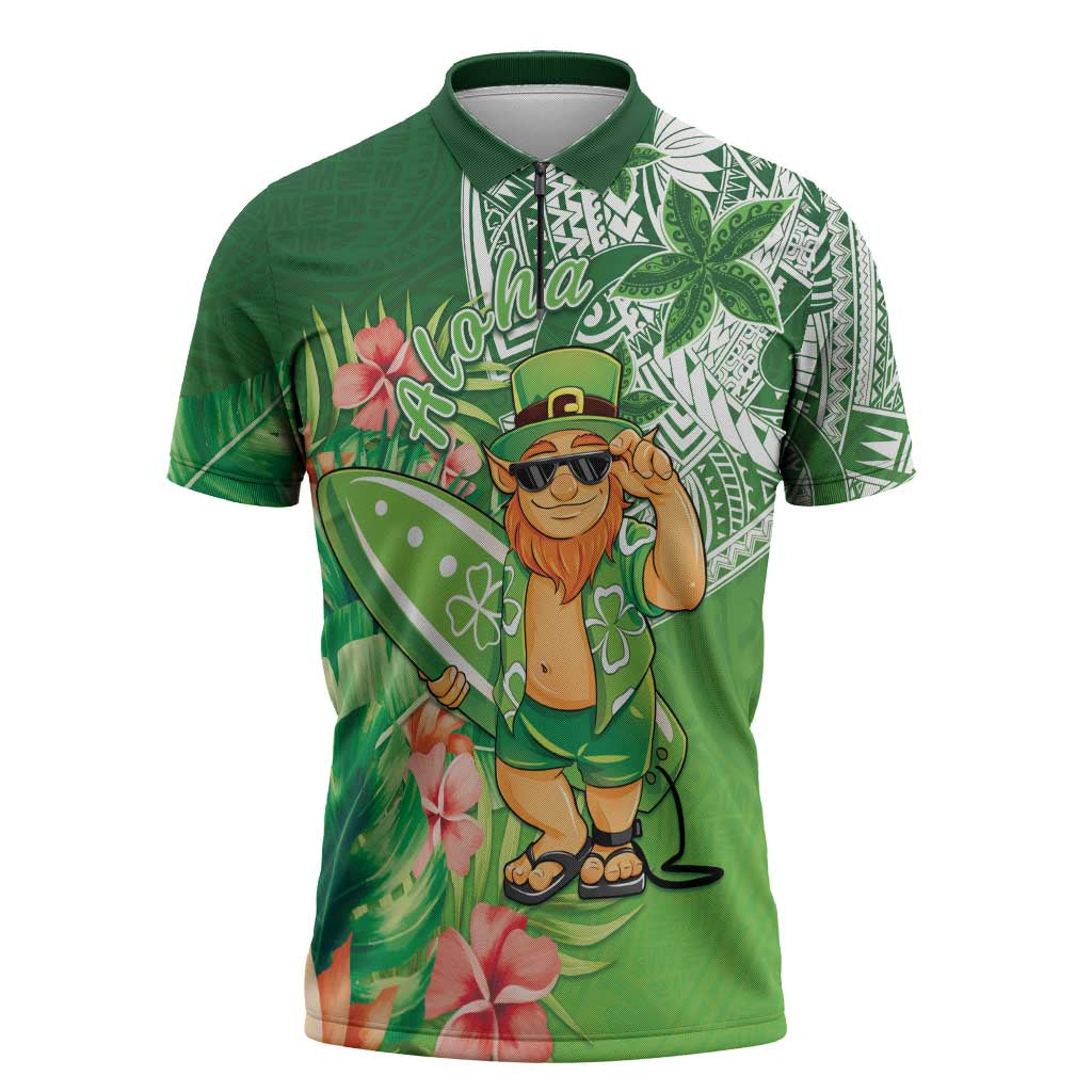 Aloha Hawaii St Patrick's Day Zipper Polo Shirt Polynesian Style LT05 Green - Polynesian Pride