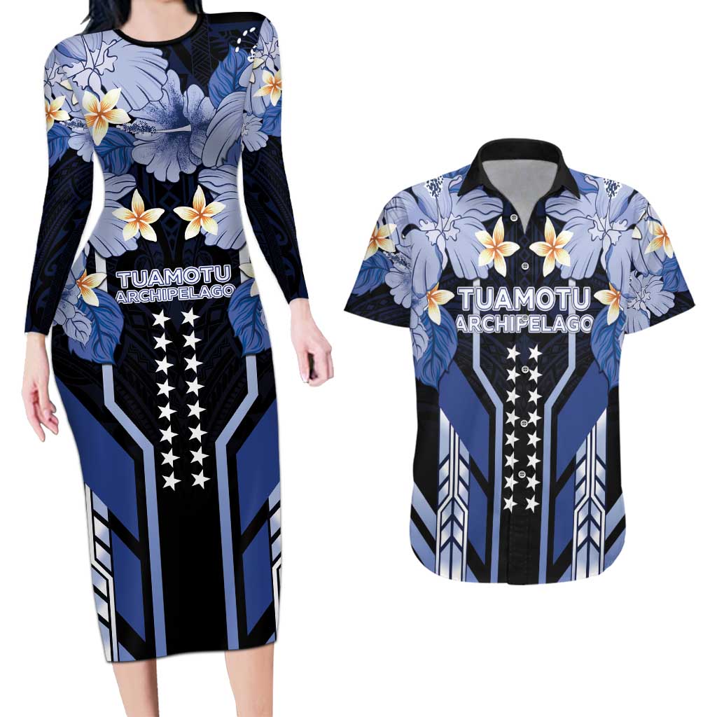 French Polynesia Tuamotu Archipelago Couples Matching Long Sleeve Bodycon Dress and Hawaiian Shirt Polynesian Pattern Unique Style LT05 Navy - Polynesian Pride