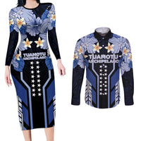 French Polynesia Tuamotu Archipelago Couples Matching Long Sleeve Bodycon Dress and Long Sleeve Button Shirt Polynesian Pattern Unique Style LT05 Navy - Polynesian Pride