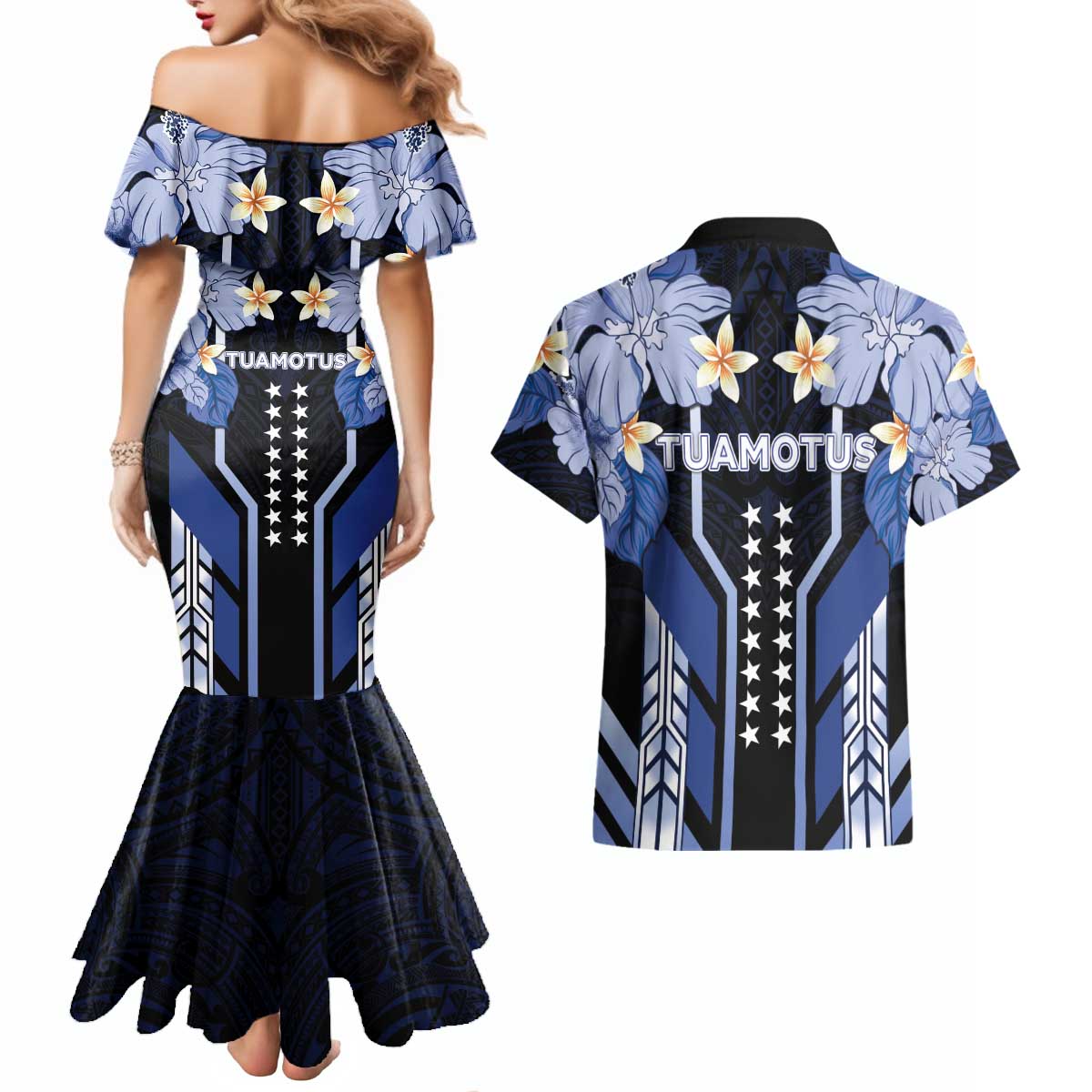 French Polynesia Tuamotu Archipelago Couples Matching Mermaid Dress and Hawaiian Shirt Polynesian Pattern Unique Style LT05 - Polynesian Pride