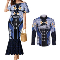 French Polynesia Tuamotu Archipelago Couples Matching Mermaid Dress and Long Sleeve Button Shirt Polynesian Pattern Unique Style LT05 Navy - Polynesian Pride