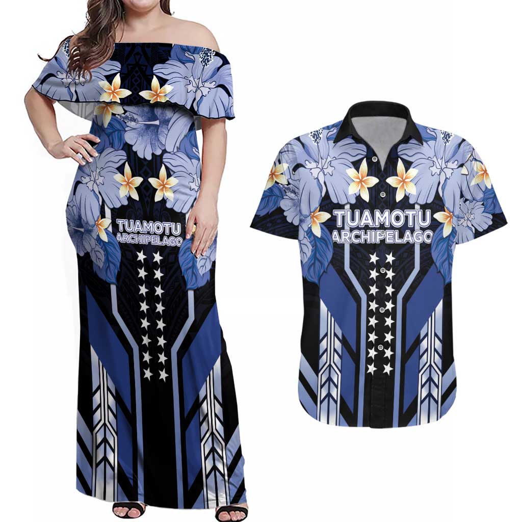 French Polynesia Tuamotu Archipelago Couples Matching Off Shoulder Maxi Dress and Hawaiian Shirt Polynesian Pattern Unique Style LT05 Navy - Polynesian Pride