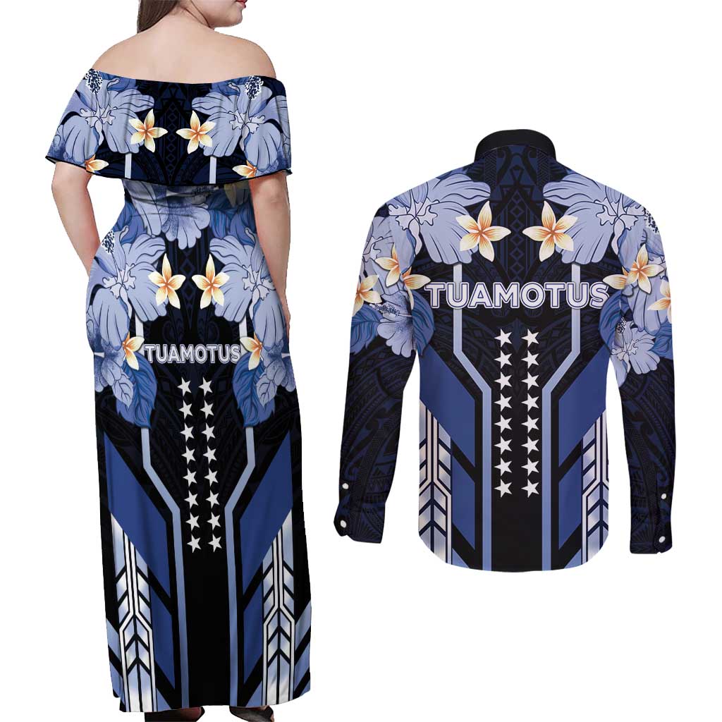 French Polynesia Tuamotu Archipelago Couples Matching Off Shoulder Maxi Dress and Long Sleeve Button Shirt Polynesian Pattern Unique Style LT05 - Polynesian Pride