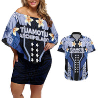 French Polynesia Tuamotu Archipelago Couples Matching Off Shoulder Short Dress and Hawaiian Shirt Polynesian Pattern Unique Style LT05 Navy - Polynesian Pride