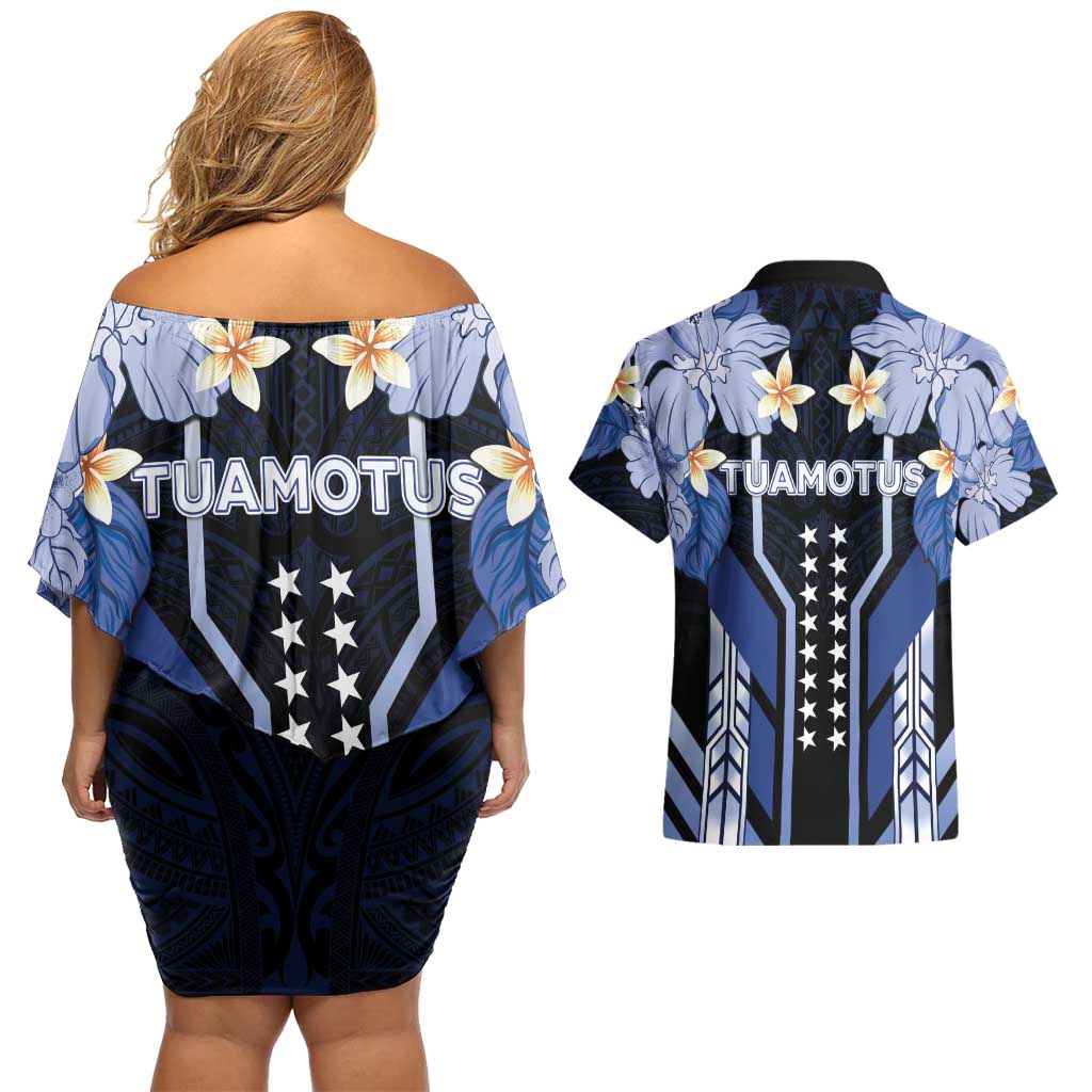 French Polynesia Tuamotu Archipelago Couples Matching Off Shoulder Short Dress and Hawaiian Shirt Polynesian Pattern Unique Style LT05 - Polynesian Pride