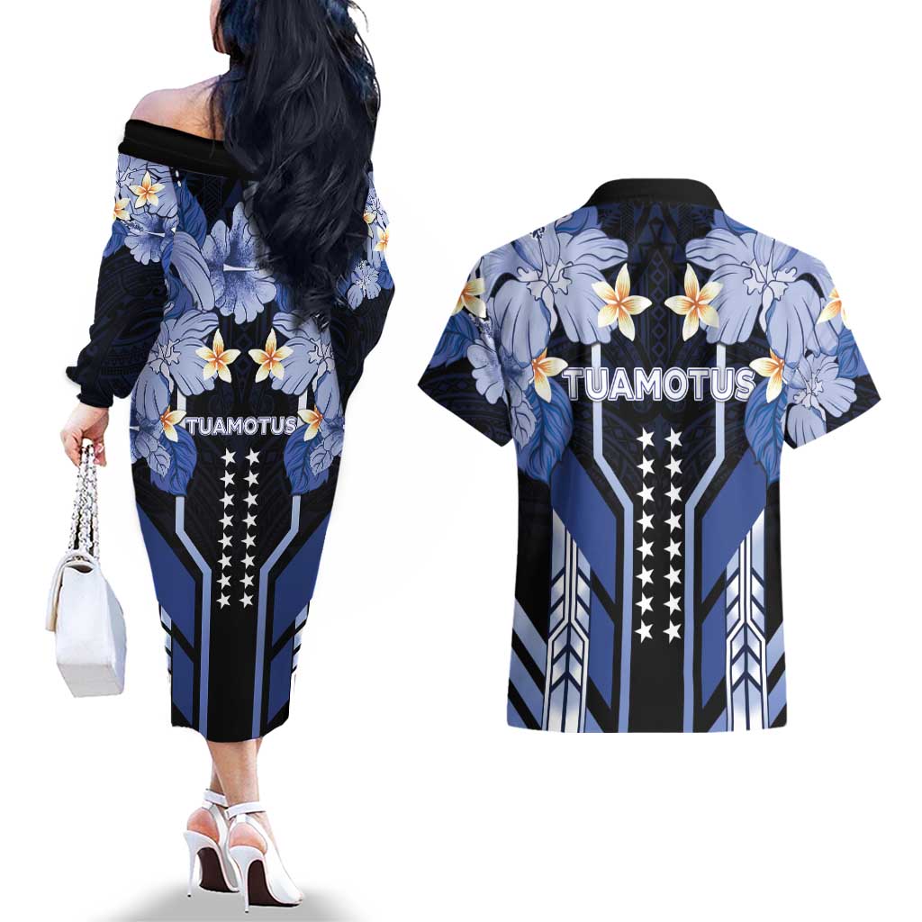 French Polynesia Tuamotu Archipelago Couples Matching Off The Shoulder Long Sleeve Dress and Hawaiian Shirt Polynesian Pattern Unique Style LT05 - Polynesian Pride