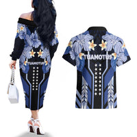 French Polynesia Tuamotu Archipelago Couples Matching Off The Shoulder Long Sleeve Dress and Hawaiian Shirt Polynesian Pattern Unique Style LT05 - Polynesian Pride