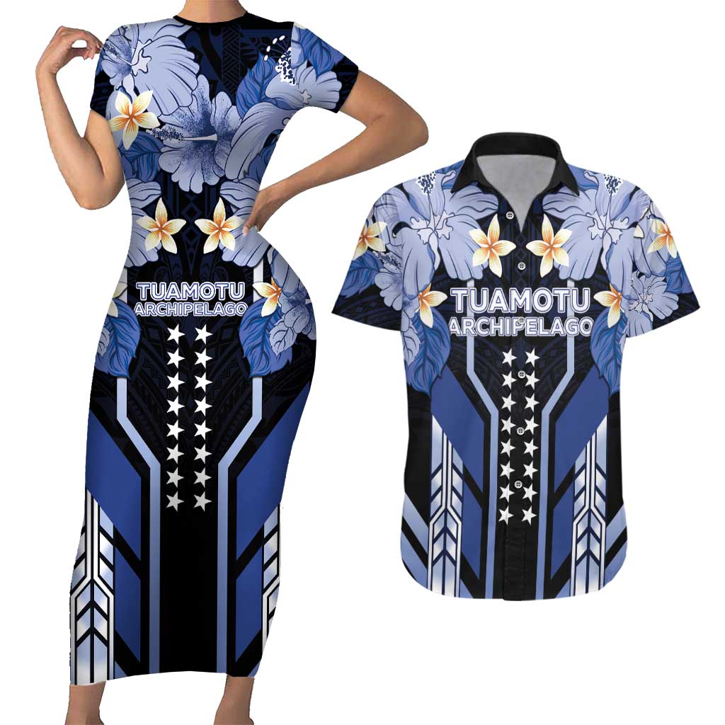 French Polynesia Tuamotu Archipelago Couples Matching Short Sleeve Bodycon Dress and Hawaiian Shirt Polynesian Pattern Unique Style LT05 Navy - Polynesian Pride