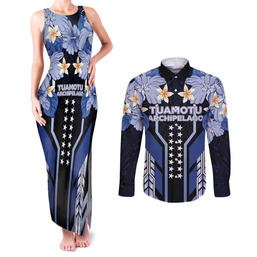 French Polynesia Tuamotu Archipelago Couples Matching Tank Maxi Dress and Long Sleeve Button Shirt Polynesian Pattern Unique Style LT05 Navy - Polynesian Pride