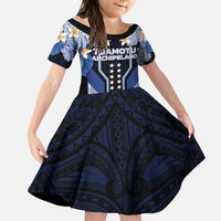 French Polynesia Tuamotu Archipelago Family Matching Puletasi and Hawaiian Shirt Polynesian Pattern Unique Style LT05 Daughter's Dress Navy - Polynesian Pride