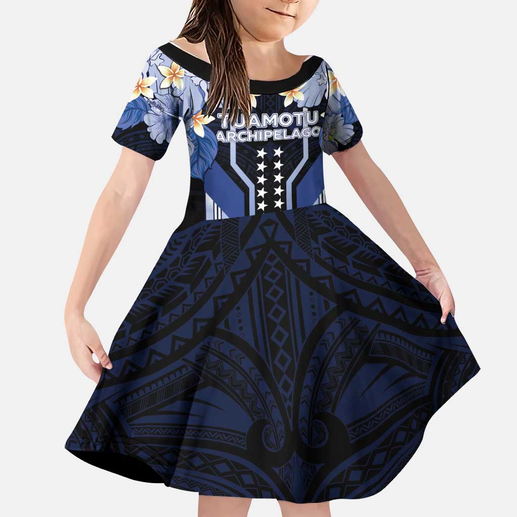 French Polynesia Tuamotu Archipelago Family Matching Summer Maxi Dress and Hawaiian Shirt Polynesian Pattern Unique Style LT05 Daughter's Dress Navy - Polynesian Pride