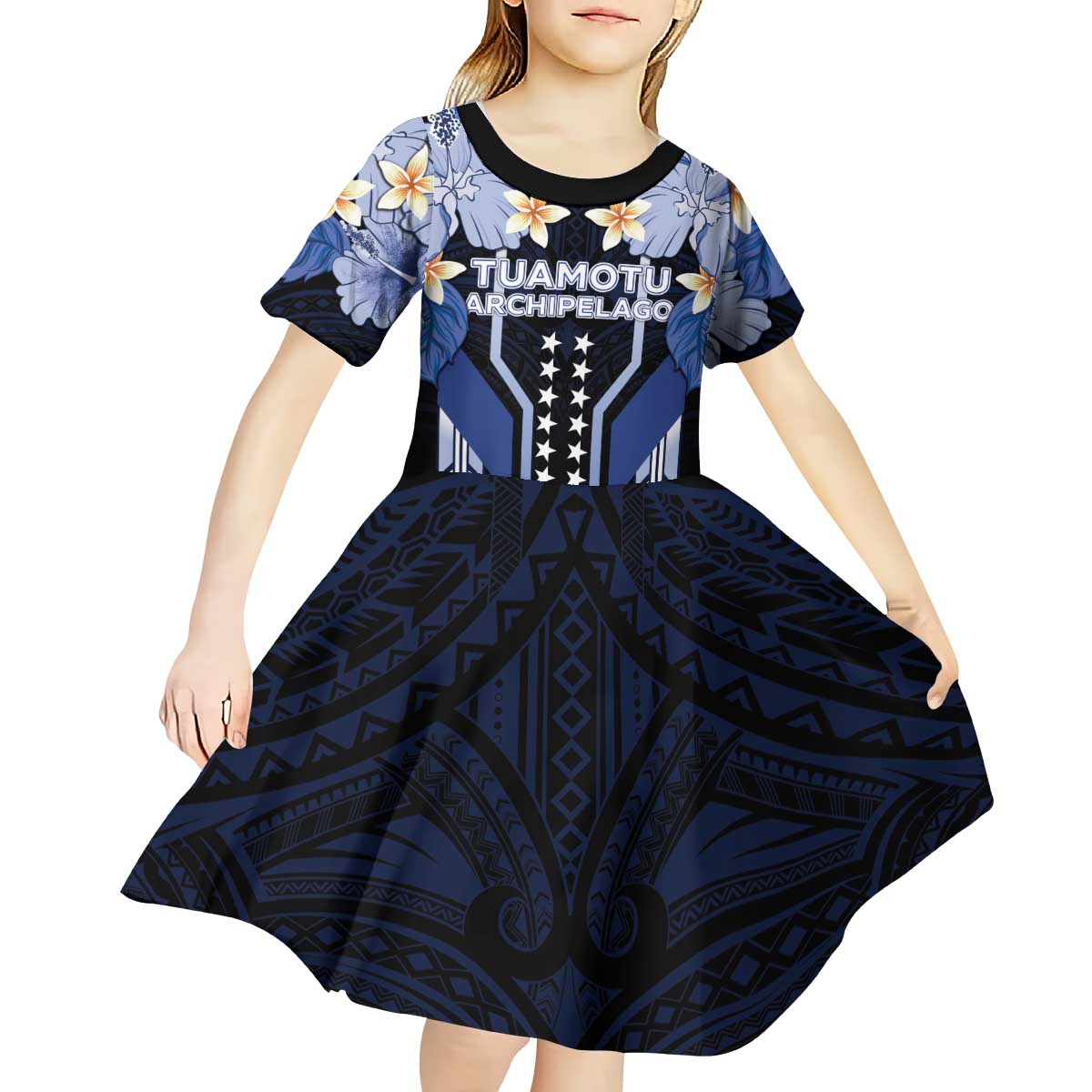 French Polynesia Tuamotu Archipelago Kid Short Sleeve Dress Polynesian Pattern Unique Style LT05 - Polynesian Pride