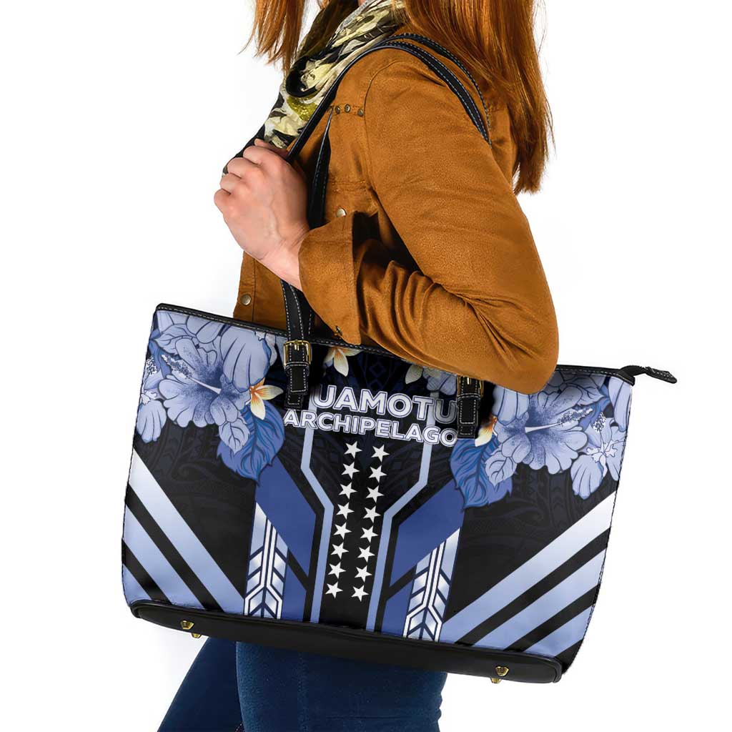 French Polynesia Tuamotu Archipelago Leather Tote Bag Polynesian Pattern Unique Style LT05 Navy - Polynesian Pride