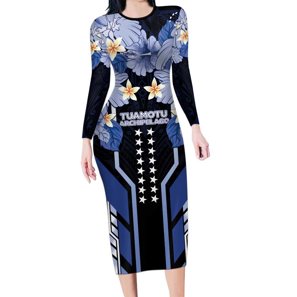 French Polynesia Tuamotu Archipelago Long Sleeve Bodycon Dress Polynesian Pattern Unique Style LT05 Long Dress Navy - Polynesian Pride