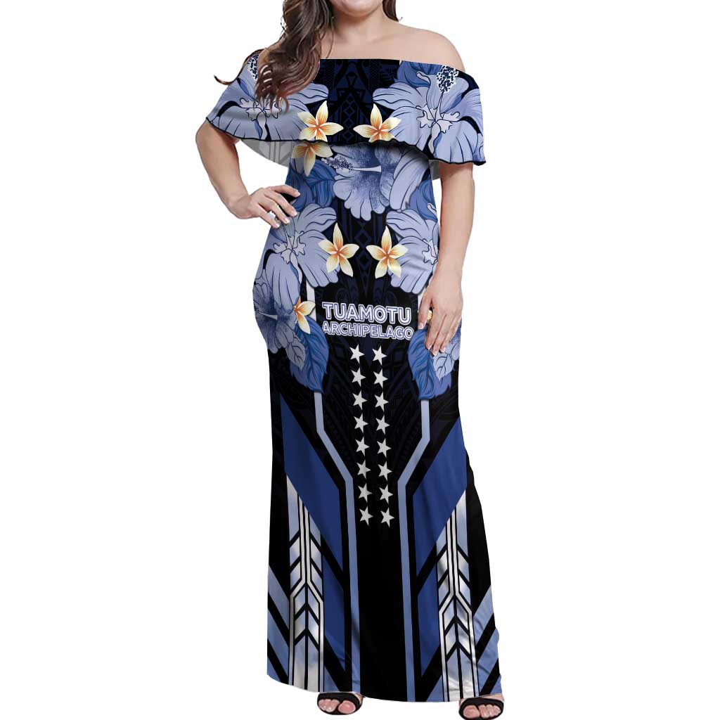 French Polynesia Tuamotu Archipelago Off Shoulder Maxi Dress Polynesian Pattern Unique Style LT05 Women Navy - Polynesian Pride