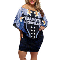 French Polynesia Tuamotu Archipelago Off Shoulder Short Dress Polynesian Pattern Unique Style LT05 Women Navy - Polynesian Pride