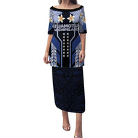 French Polynesia Tuamotu Archipelago Puletasi Polynesian Pattern Unique Style LT05 Long Dress Navy - Polynesian Pride