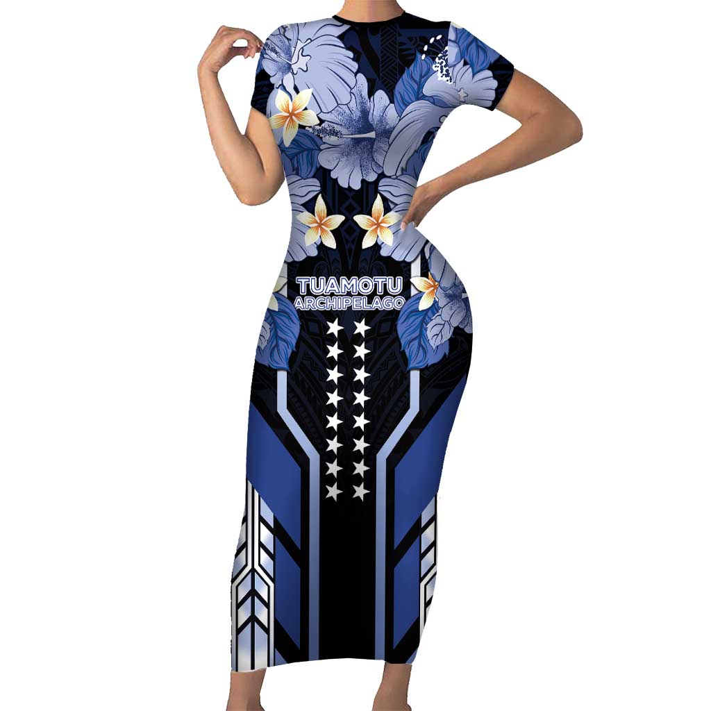 French Polynesia Tuamotu Archipelago Short Sleeve Bodycon Dress Polynesian Pattern Unique Style LT05 Long Dress Navy - Polynesian Pride