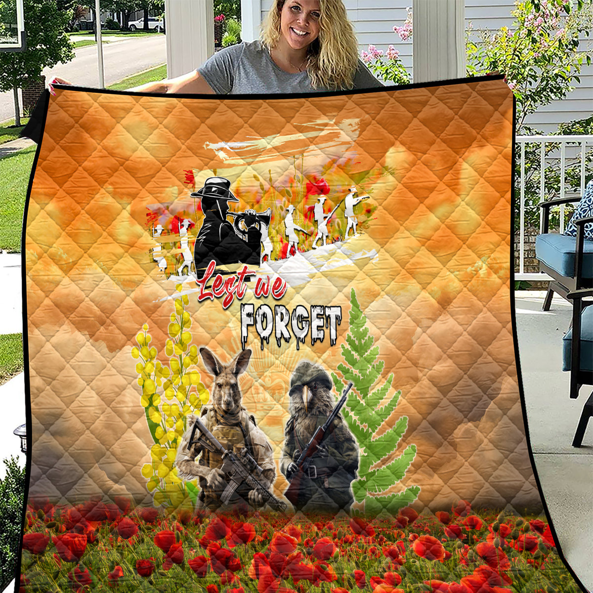 Australia And New Zealand ANZAC Day Quilt Kangaroo And Kiwi Bird Soldiers Lest We Forget