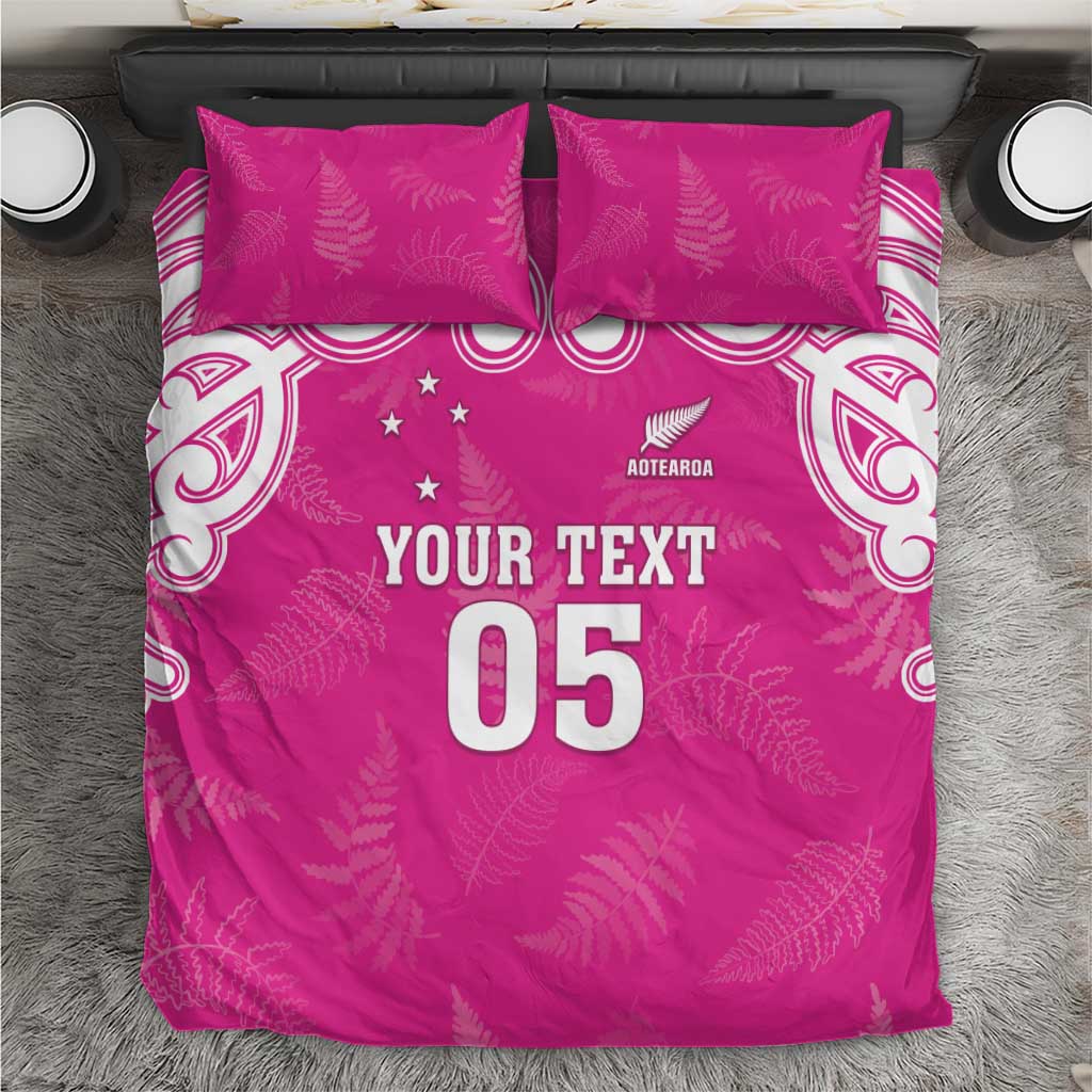 New Zealand Fern Women Rugby Custom Bedding Set Pink Maori Pattern