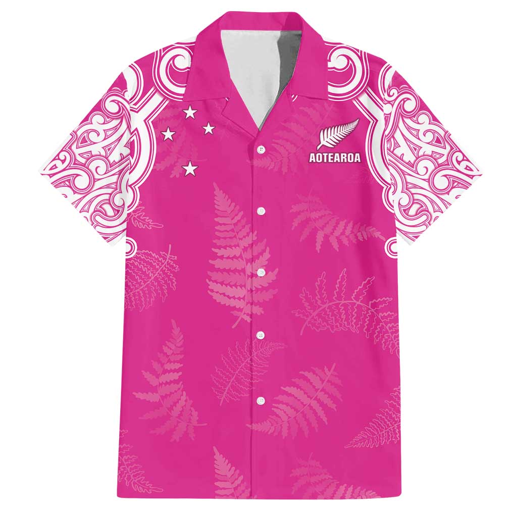 New Zealand Fern Women Rugby Custom Family Matching Long Sleeve Bodycon Dress and Hawaiian Shirt Pink Maori Pattern
