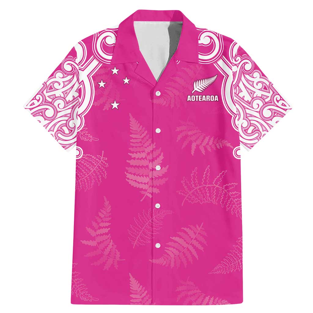 New Zealand Fern Women Rugby Custom Family Matching Mermaid Dress and Hawaiian Shirt Pink Maori Pattern