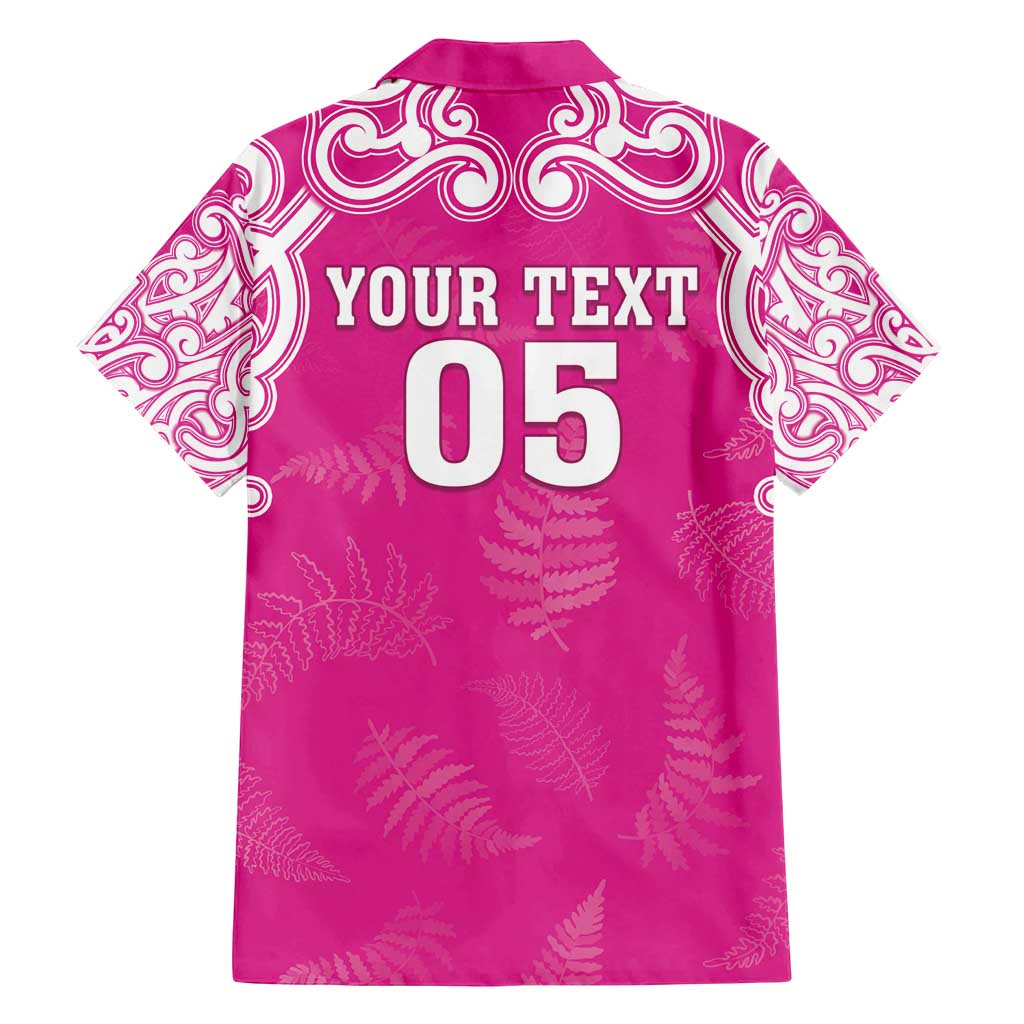New Zealand Fern Women Rugby Custom Family Matching Off Shoulder Maxi Dress and Hawaiian Shirt Pink Maori Pattern