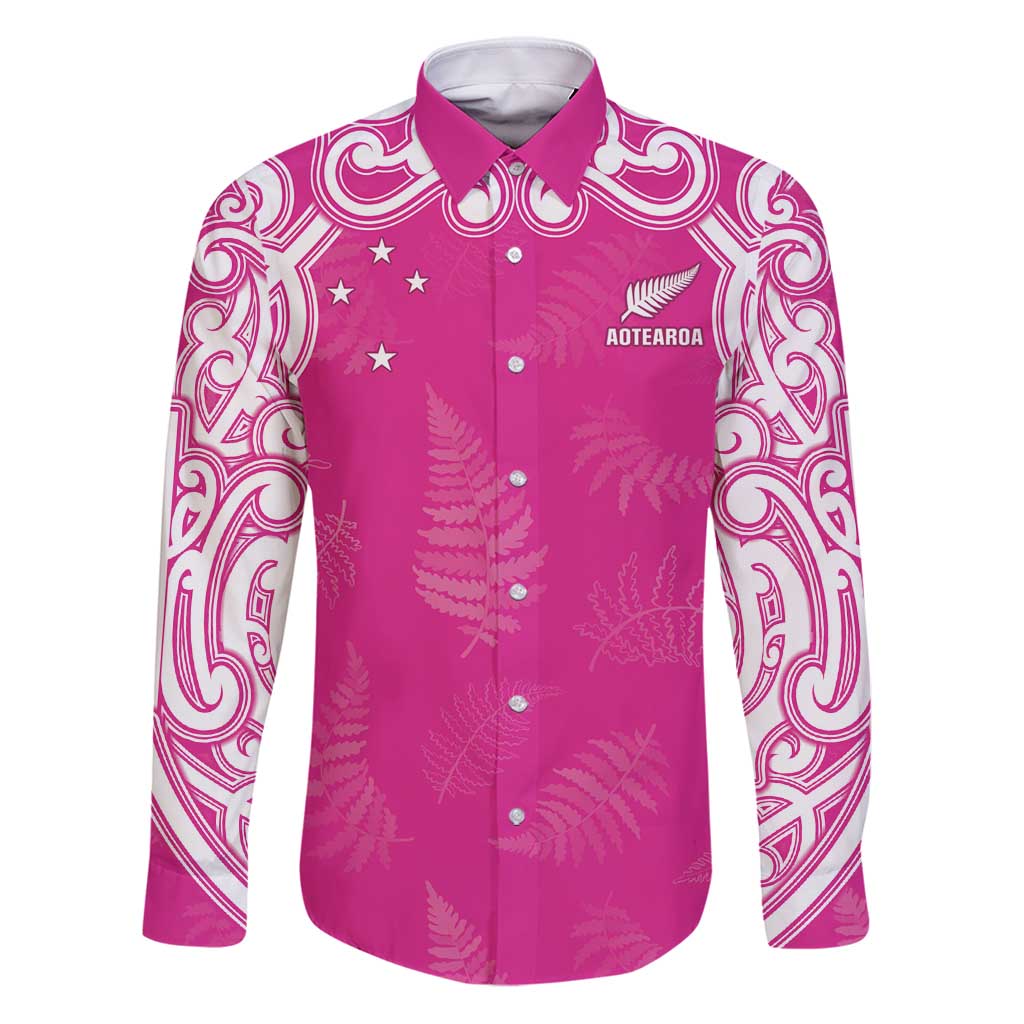 New Zealand Fern Women Rugby Custom Family Matching Puletasi and Hawaiian Shirt Pink Maori Pattern
