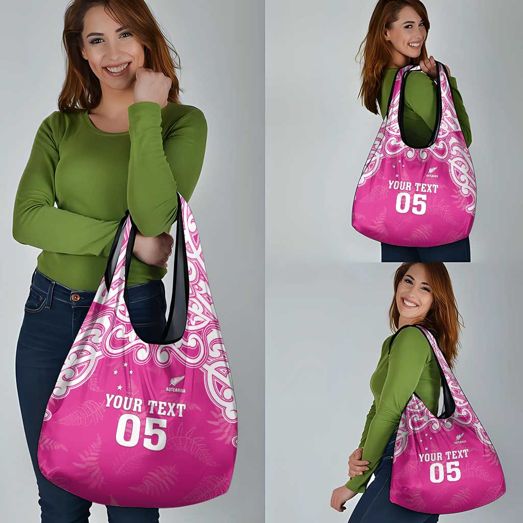 New Zealand Fern Women Rugby Custom Grocery Bag Pink Maori Pattern