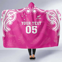 New Zealand Fern Women Rugby Custom Hooded Blanket Pink Maori Pattern