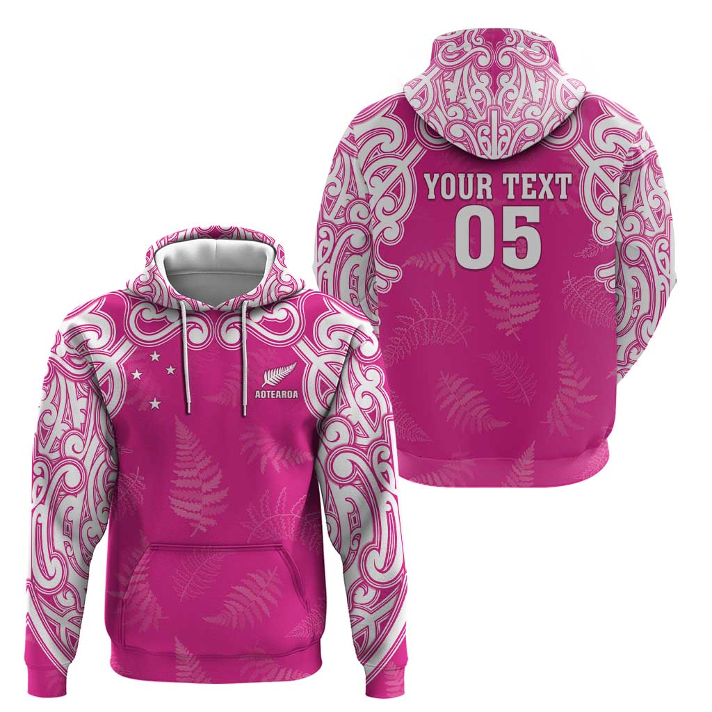 New Zealand Fern Women Rugby Custom Hoodie Pink Maori Pattern