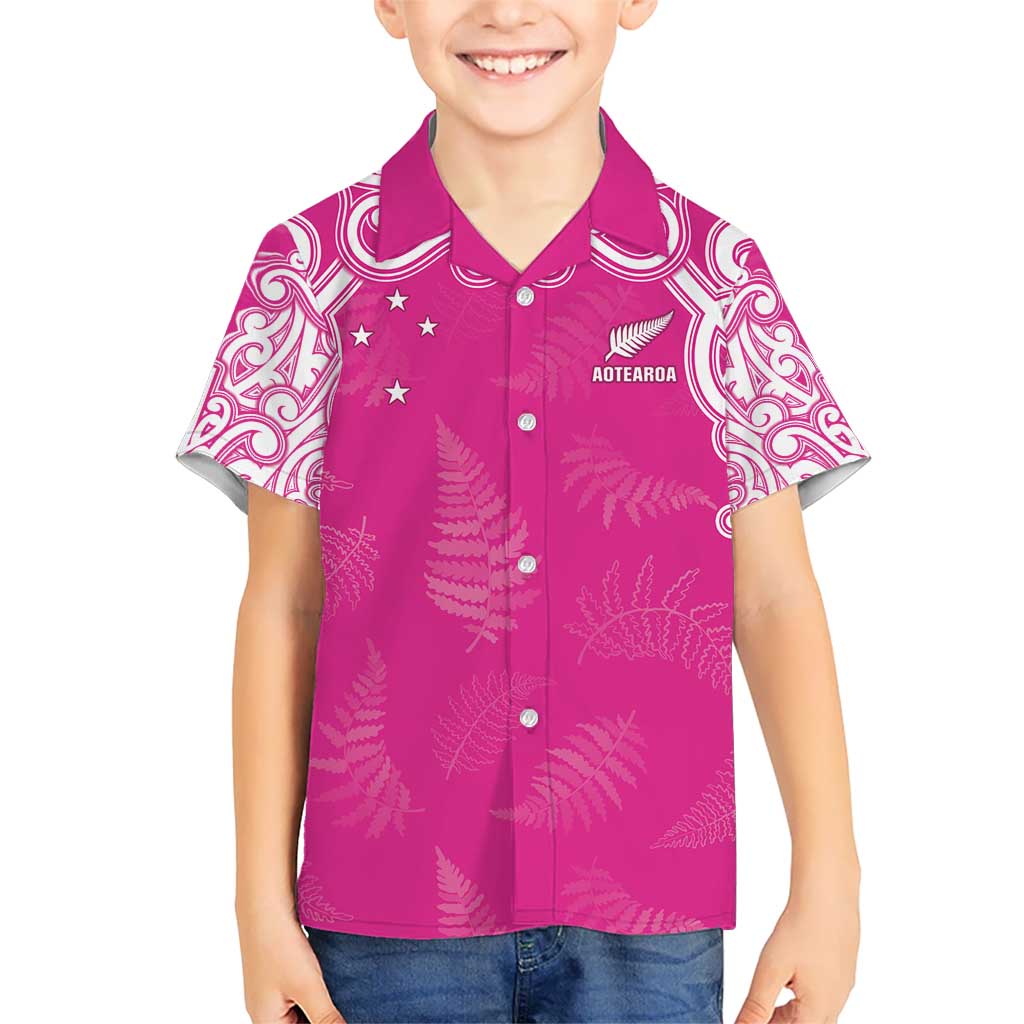 New Zealand Fern Women Rugby Custom Kid Hawaiian Shirt Pink Maori Pattern