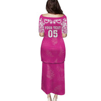 New Zealand Fern Women Rugby Custom Puletasi Pink Maori Pattern