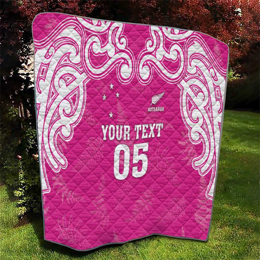 New Zealand Fern Women Rugby Custom Quilt Pink Maori Pattern