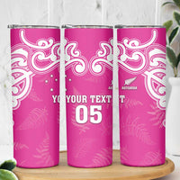 New Zealand Fern Women Rugby Custom Skinny Tumbler Pink Maori Pattern