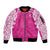 New Zealand Fern Women Rugby Custom Sleeve Zip Bomber Jacket Pink Maori Pattern