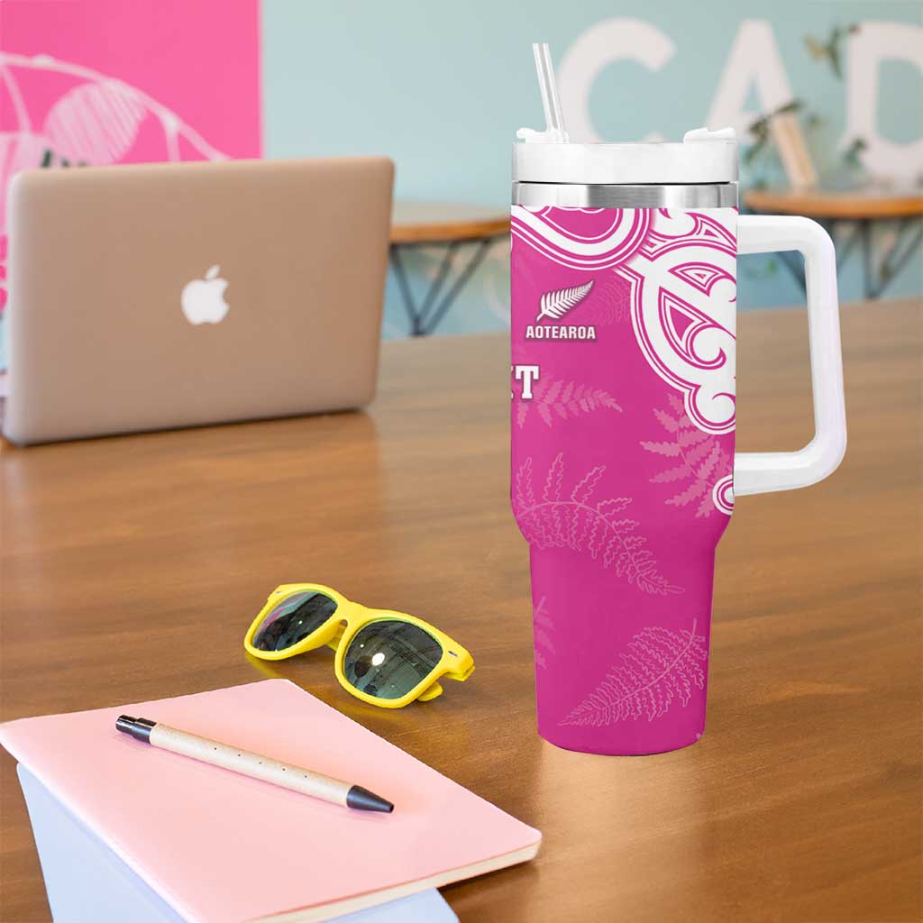 New Zealand Fern Women Rugby Custom Tumbler With Handle Pink Maori Pattern