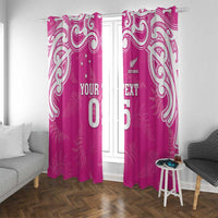 New Zealand Fern Women Rugby Custom Window Curtain Pink Maori Pattern