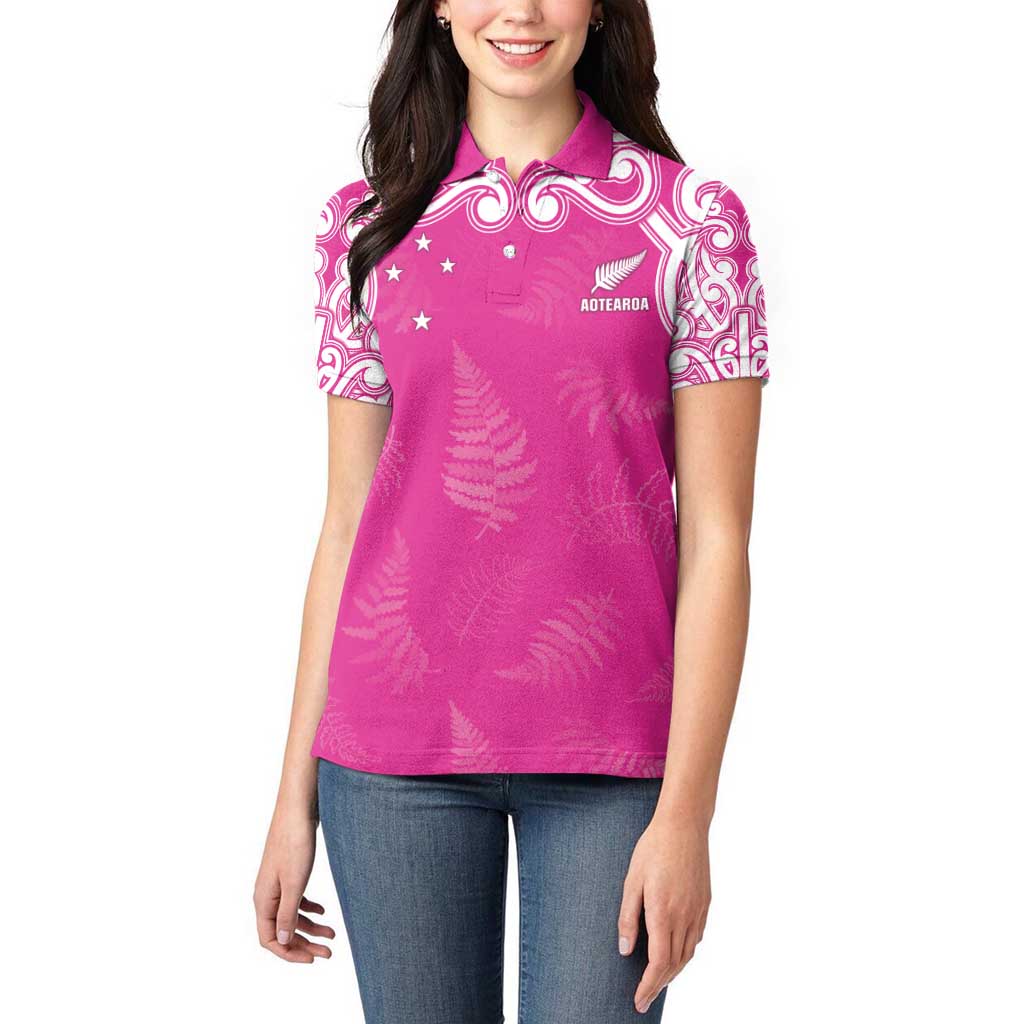 New Zealand Fern Women Rugby Custom Women Polo Shirt Pink Maori Pattern