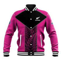 New Zealand Fern Rugby Custom Baseball Jacket Pink Maori Pattern