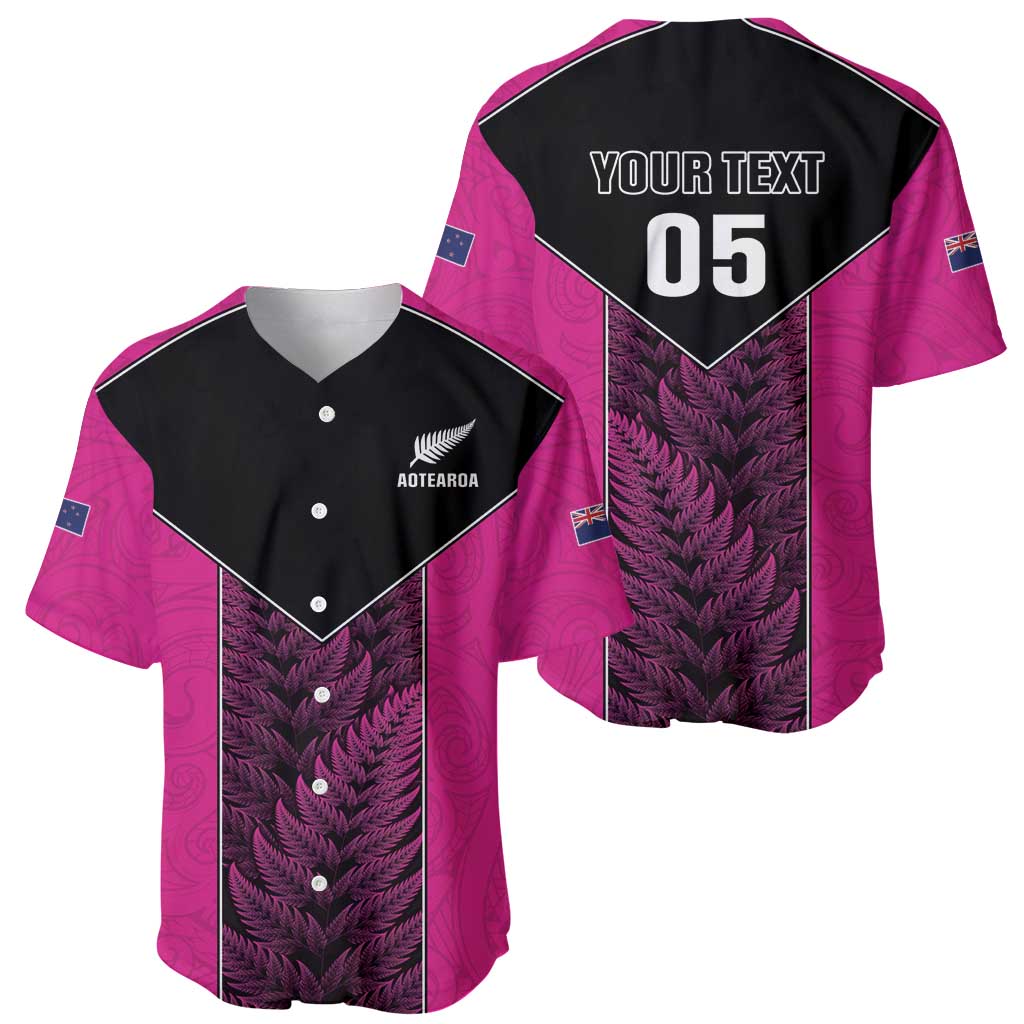 New Zealand Fern Rugby Custom Baseball Jersey Pink Maori Pattern